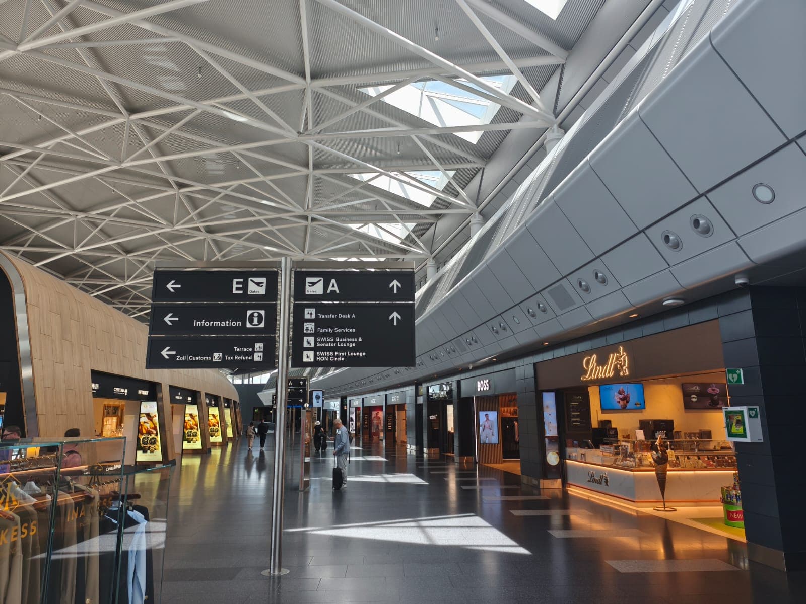 Gate signage in the Zurich Airport terminal